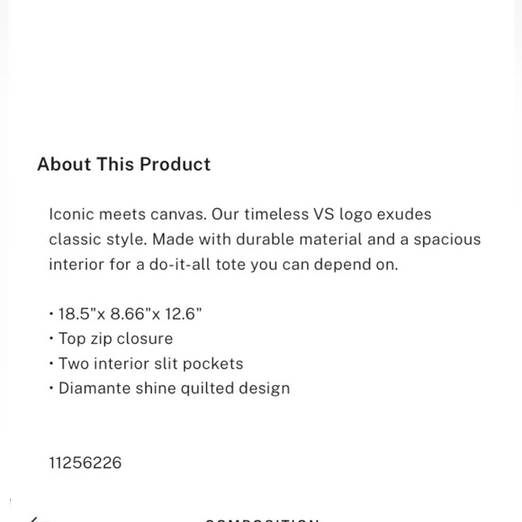 NWT Victoria's Secret VS Logo Large Weekender Black Quilted Tote Zip Duffle Bag - Picture 4 of 6